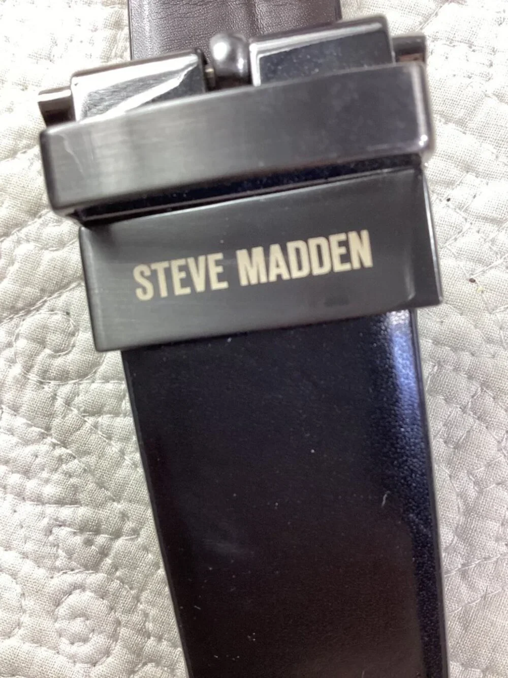 Steve Madden Mens Black Leather Belt Size 42 With Silver Buckle